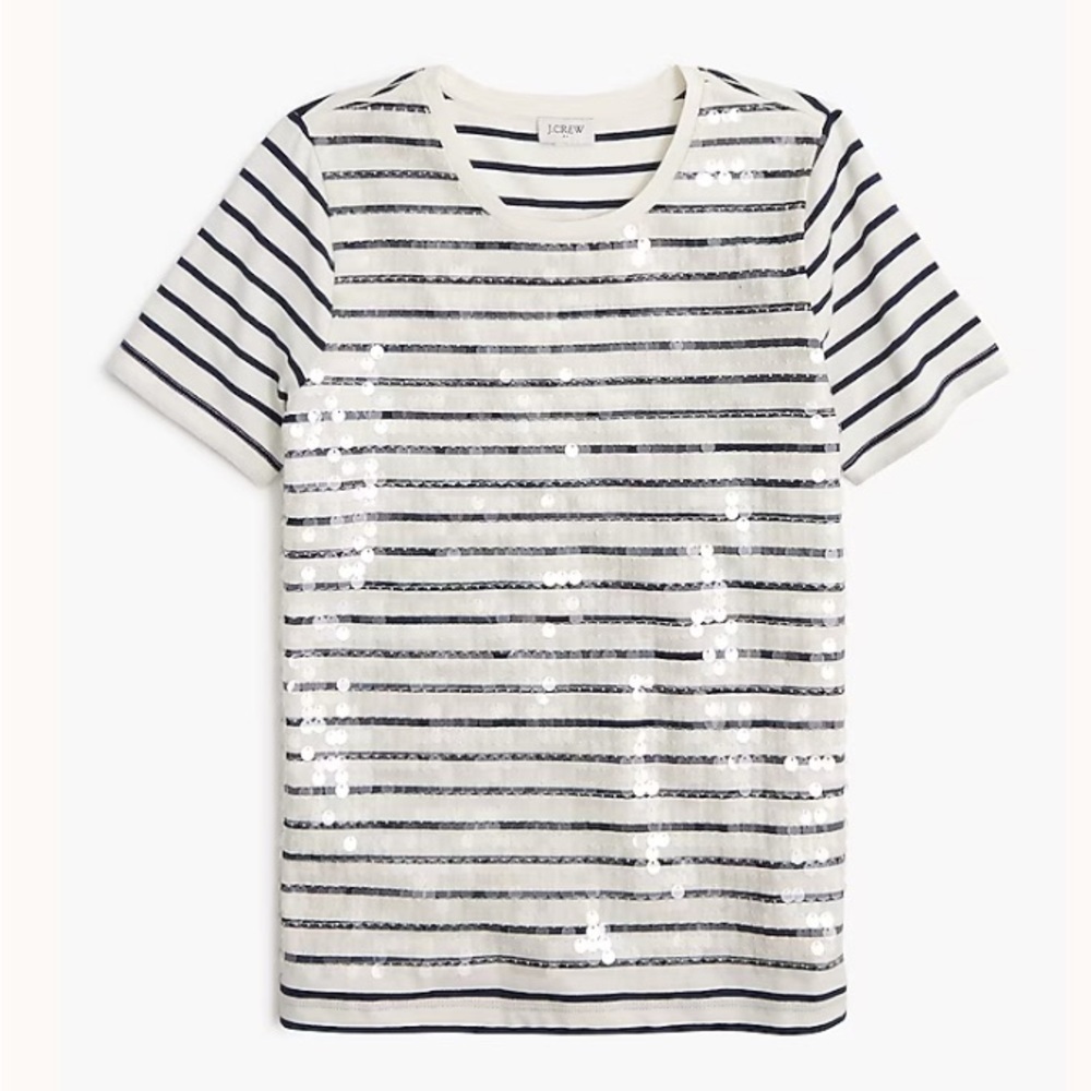 J Crew Factory Navy and white Striped sequin-embellished tee size XS NWT CE600
